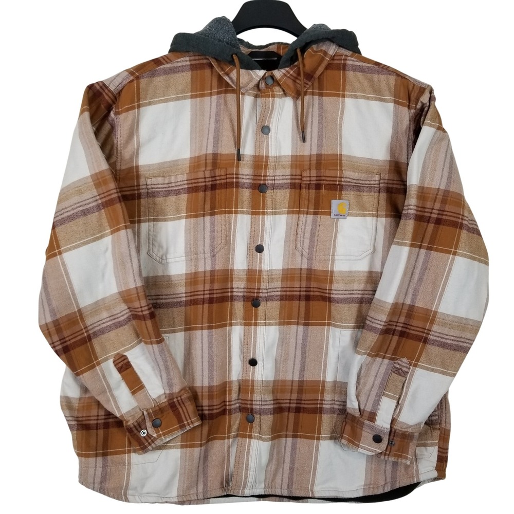 Carhartt Mens 2XL Relaxed Fit Plaid Flannel Fleece Lined Hooded Jacket TJ5621-M